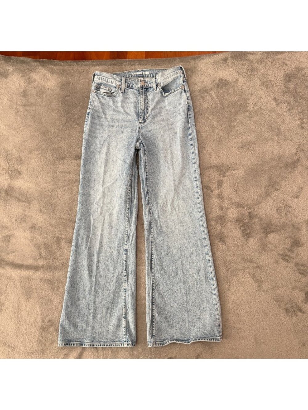 Lands' End High Rise Wide Flare Leg Light Wash Jeans Womens size 10 Full Length